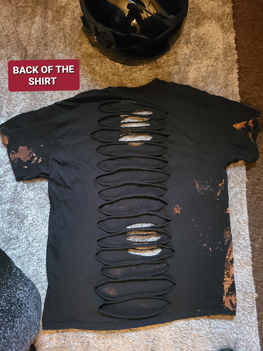 " BAD AZZ BIKER " Distressed Bleached Short Sleeve T- shirt (Black )